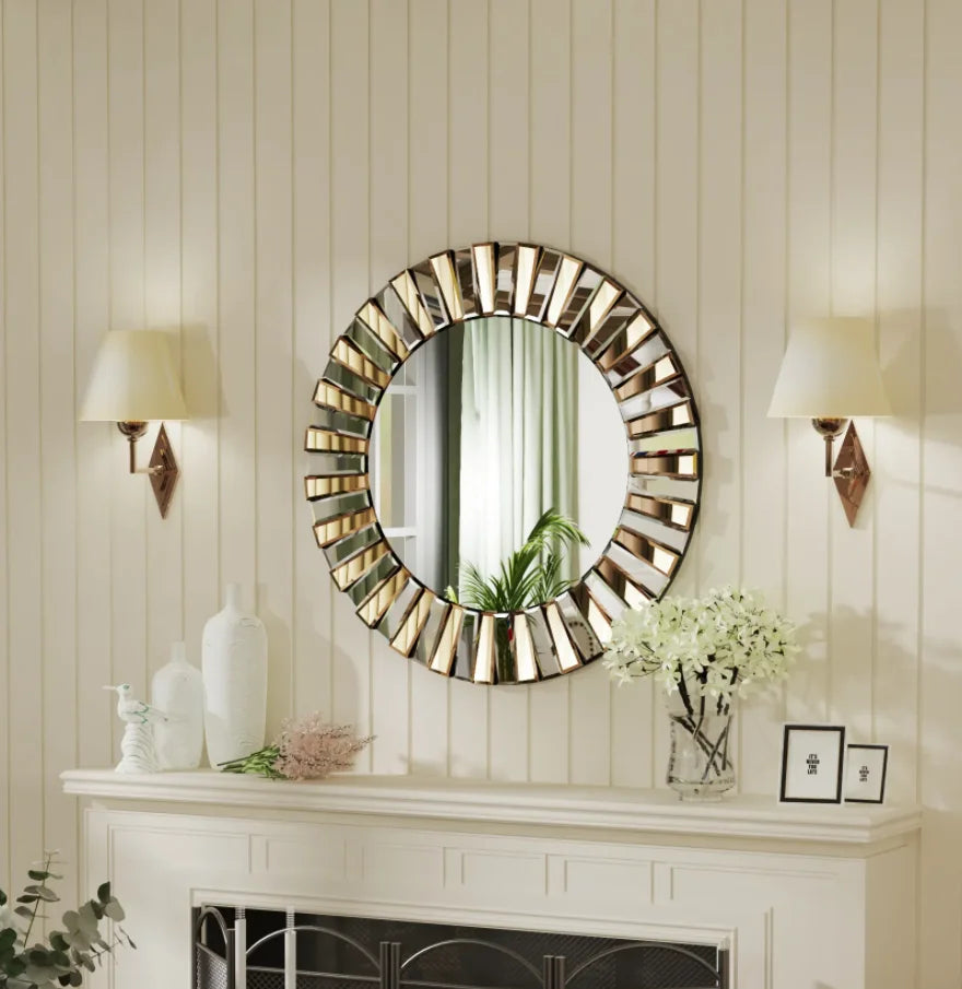 Elegant Round Starburst Wall Mirror For Living Room And Bedroom