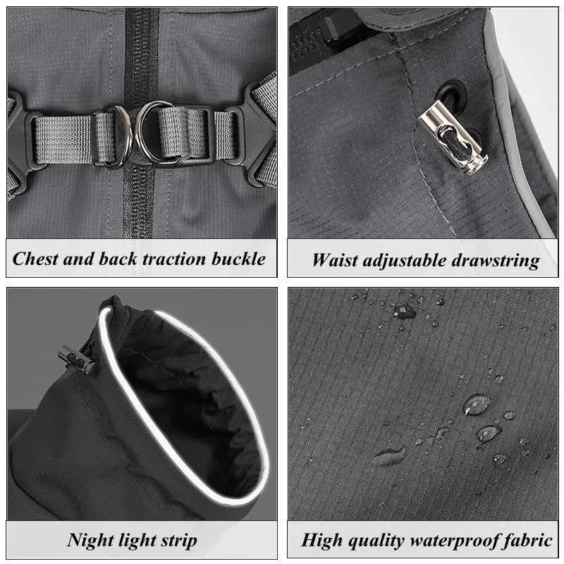Dog Raincoat With Harness Waterproof Jacket Reflective Overalls