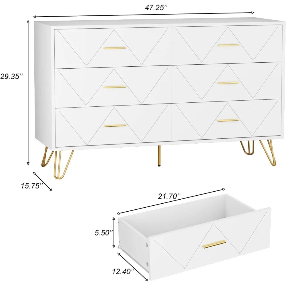 MKDK 3-Piece Bedroom Set With 6 Drawer Dresser And Nightstands