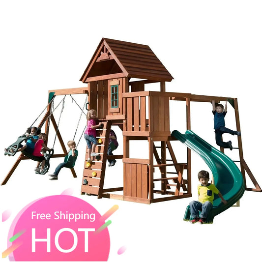 Best Seller Swing Set With Two Swings Slide Monkey Bars