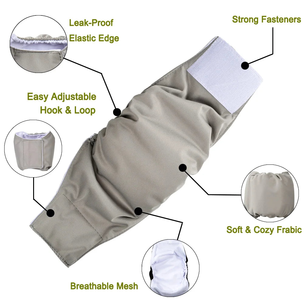 Washable Male Dog Diapers 3 Pack Adjustable Belly Band