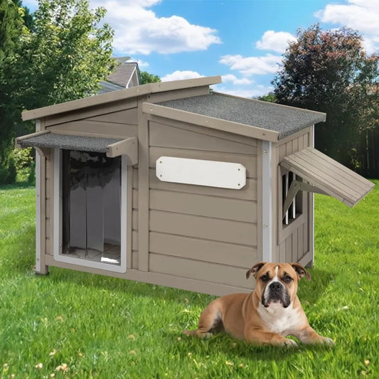 Outdoor Wooden Dog House Weatherproof Adjustable Vent Windows