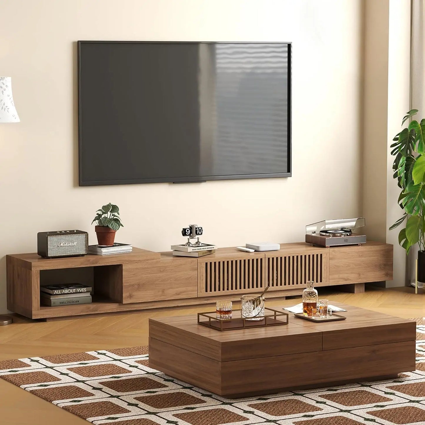 Mid-Century Modern Expandable Coffee Table And TV Stand Set