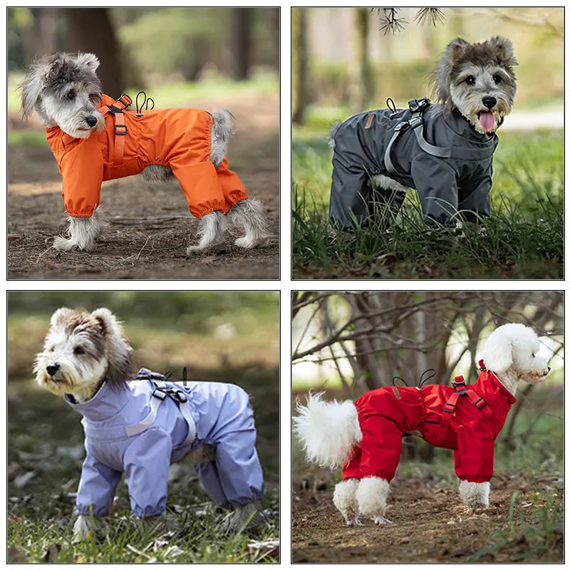 Dog Raincoat With Harness Waterproof Jacket Reflective Overalls