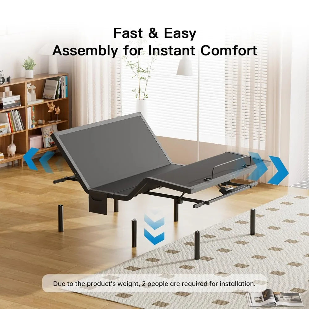 Adjustable Bed Frame With Massage And USB Ports And LED Under-Bed