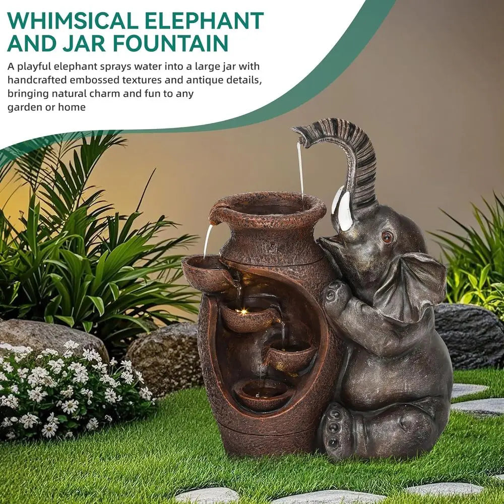 Elephant Jar Outdoor Water Feature With Cascading Waterfall For Garden