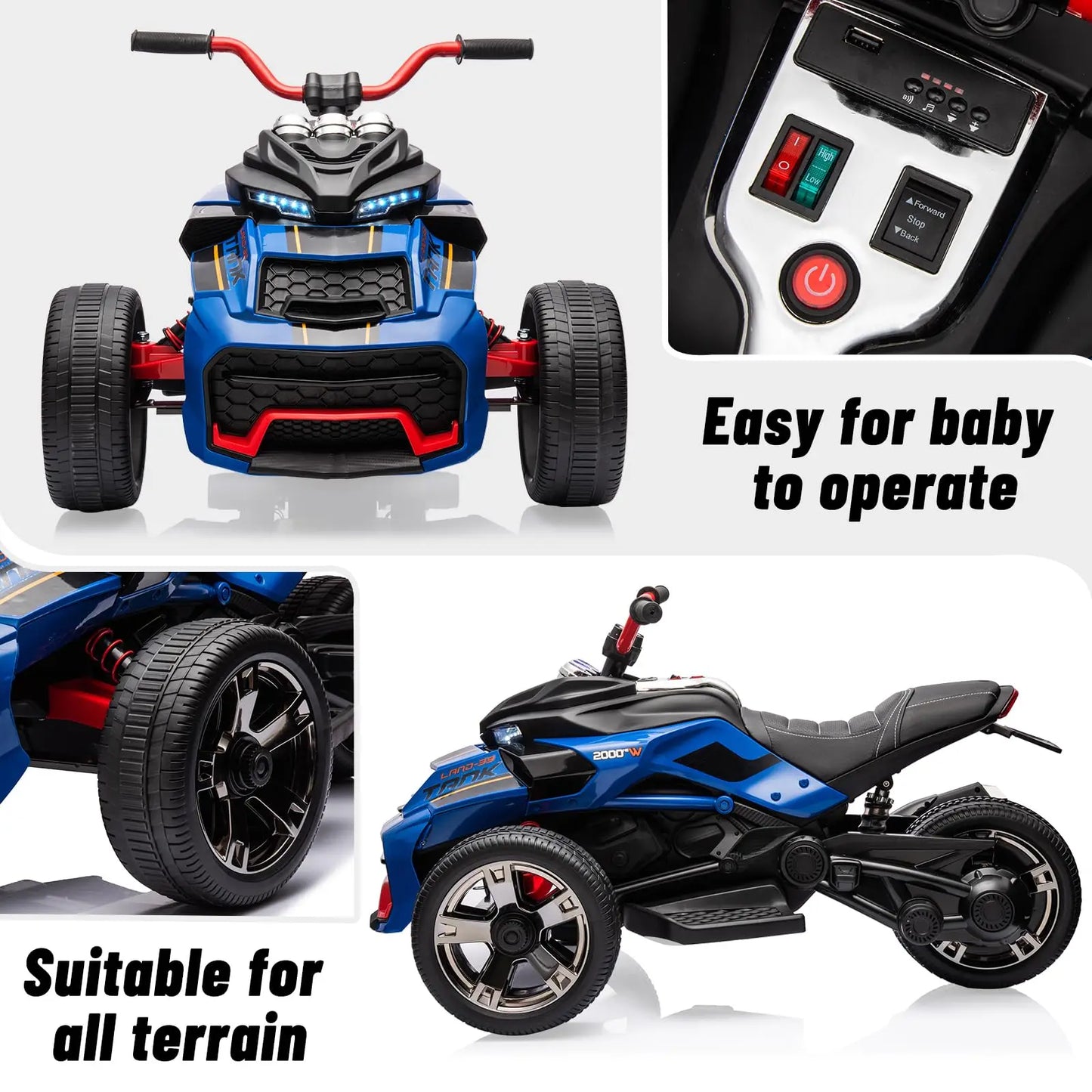 12V Kids Ride On Electric ATV With 2 Speeds And All Terrain EVA Tires