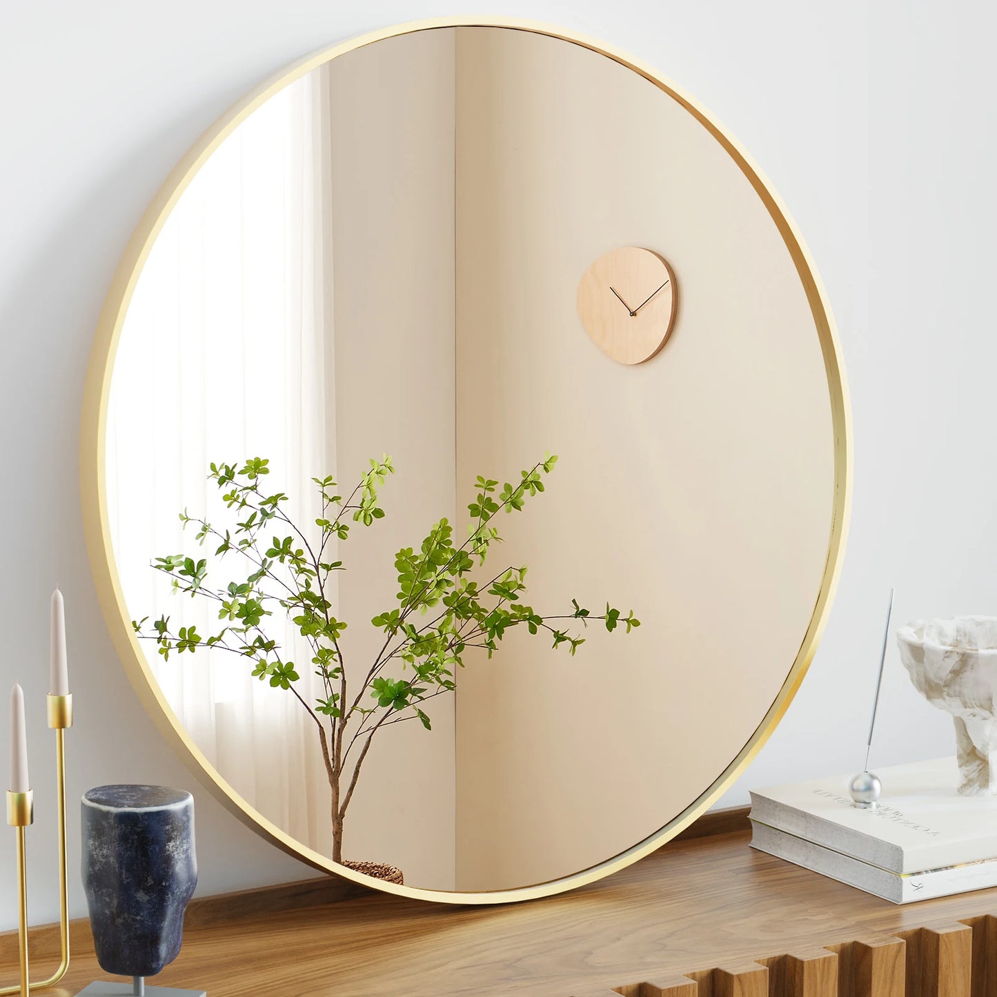 JHK Vanity Mirror Matte Metal Framed Round Wall Mirror