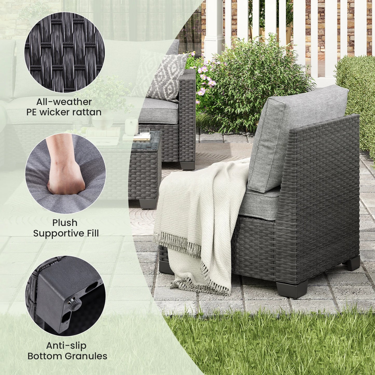 Farini Patio Rattan Sectional Sofa Set Outdoor Furniture Ottoman