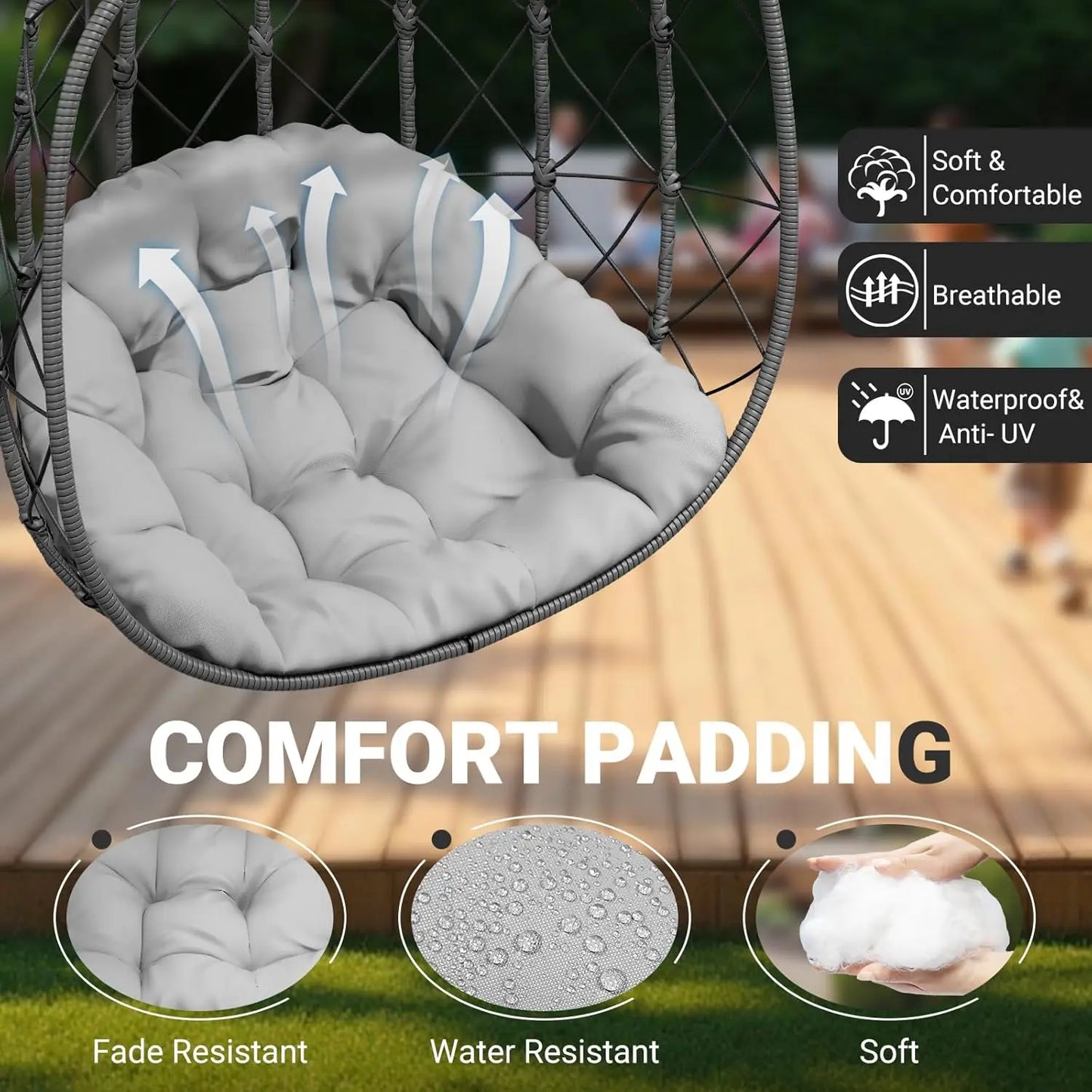 Double Egg Swing Chair With Stand For Two Outdoor Patio