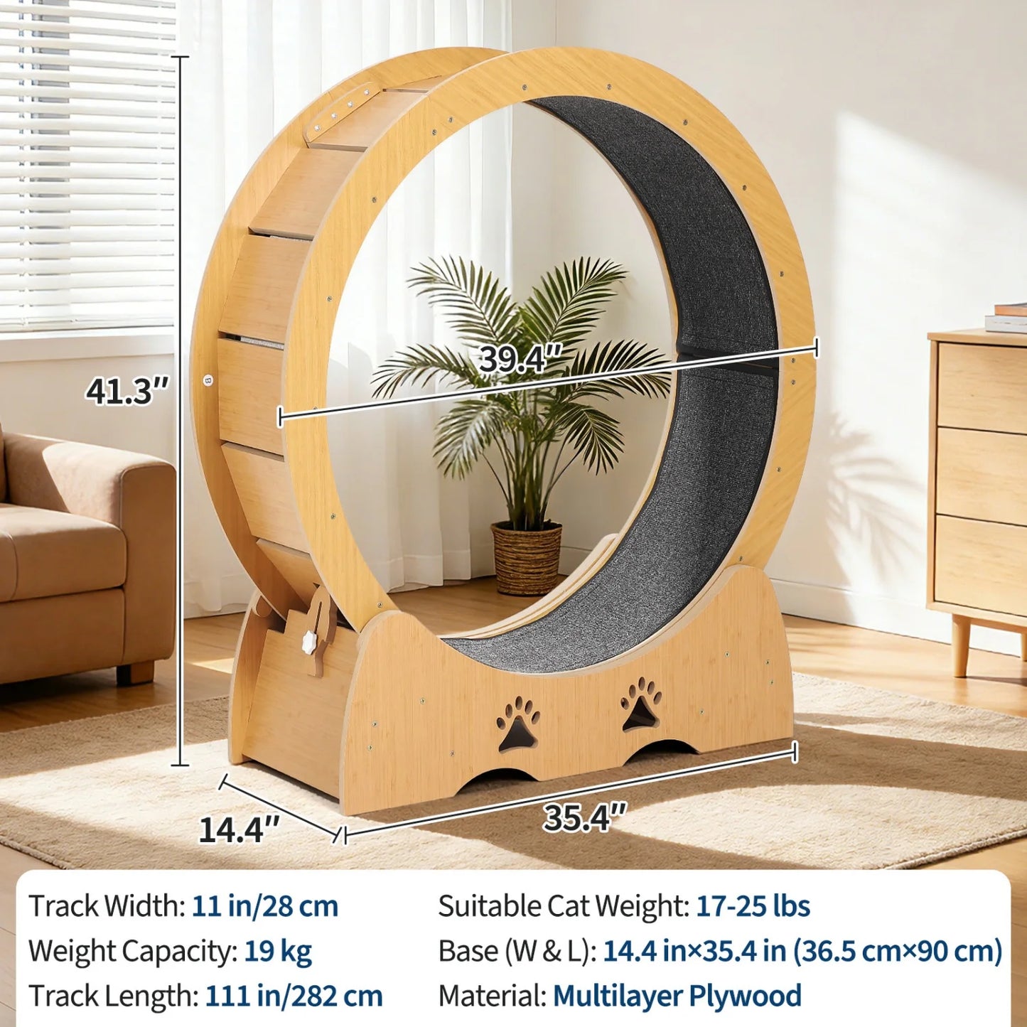 HiMISS Wooden Cat Exercise Wheel With Low Noise Carpeted Runway