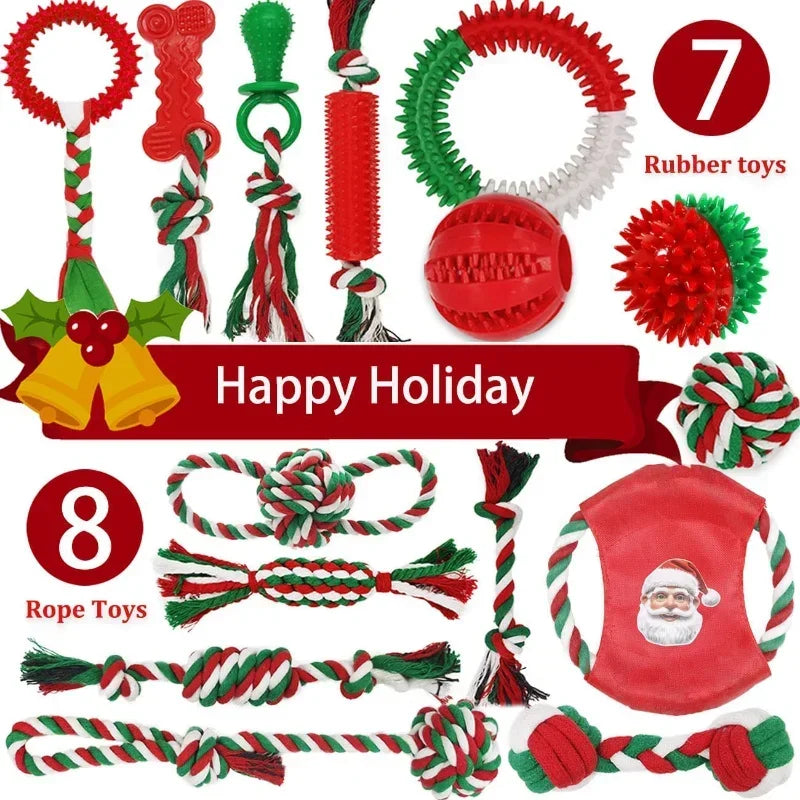 Christmas Dog Toys Pack 15 Count Rubber Rope Chew Toys