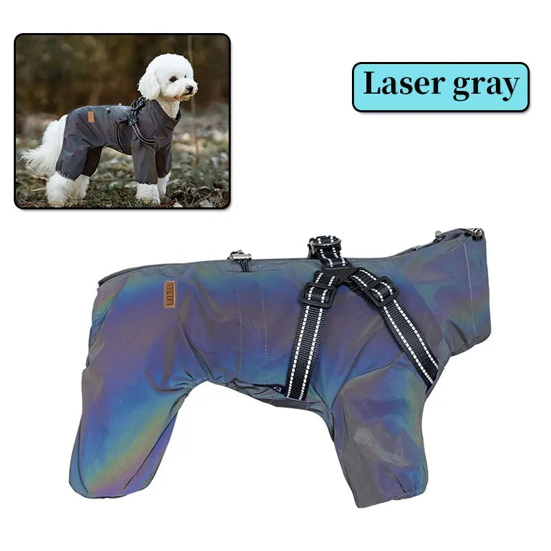 Dog Raincoat With Harness Waterproof Jacket Reflective Overalls