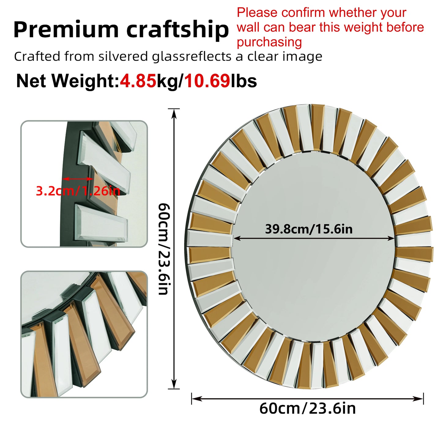 Elegant Round Starburst Wall Mirror For Living Room And Bedroom