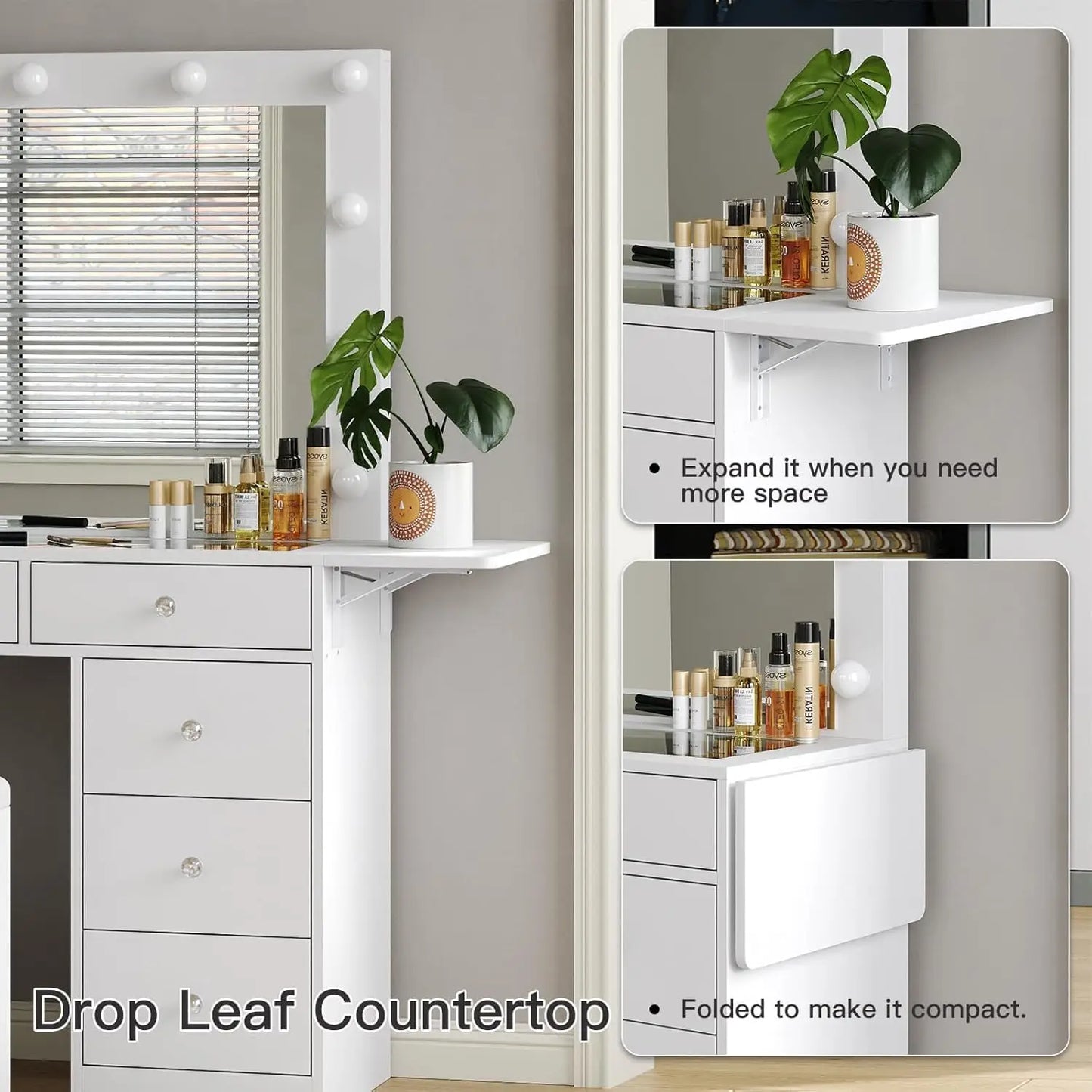 Makeup Vanity Desk With Power Outlet And 12 LED Lights