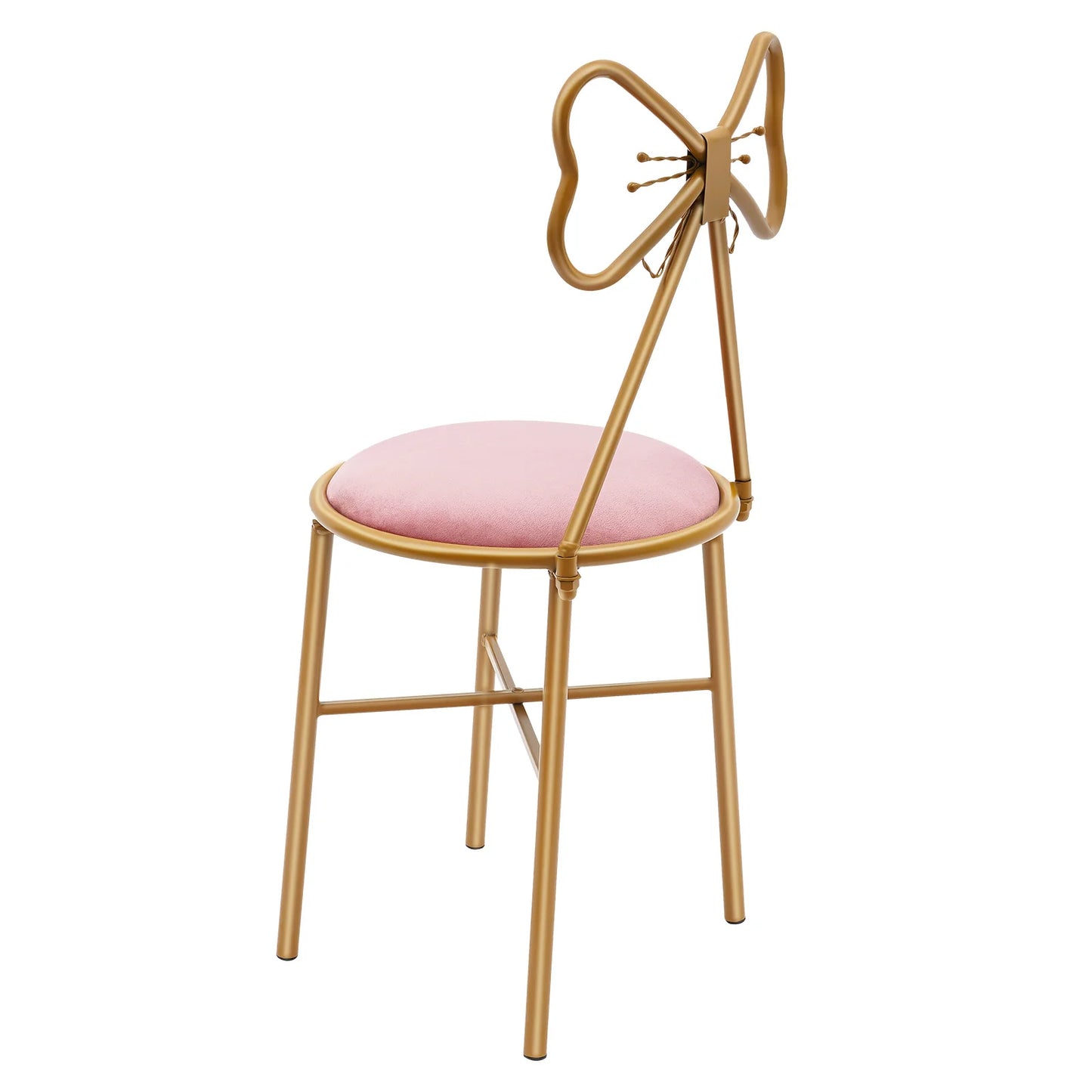 Pink Butterfly Back Vanity Stool With Flannelette Upholstery Makeup Chair