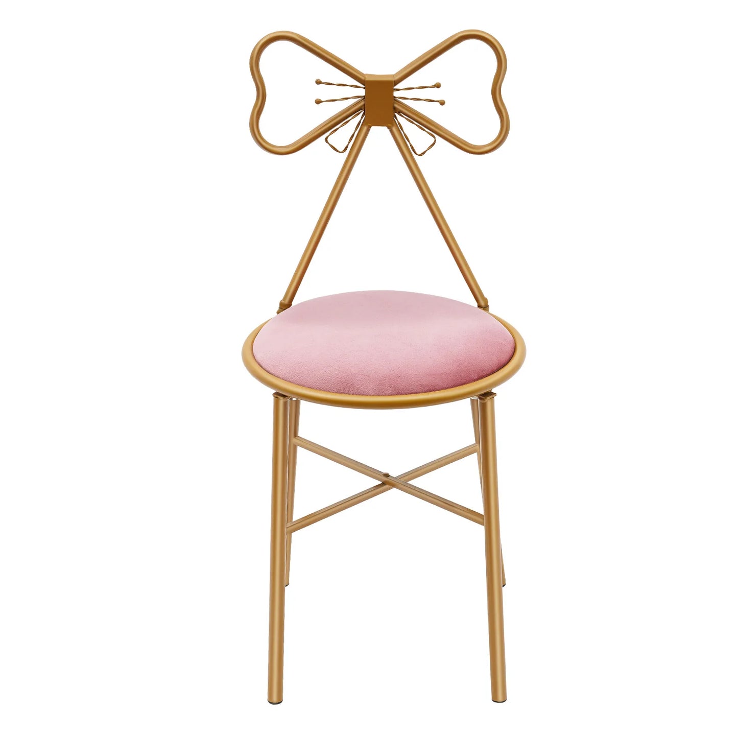 Pink Butterfly Back Vanity Stool With Flannelette Upholstery Makeup Chair