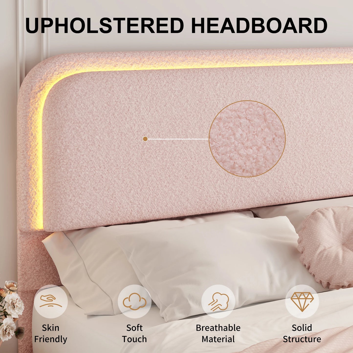 SIBEDS LED Bed Frame With Storage Drawers And Rounded Headboard