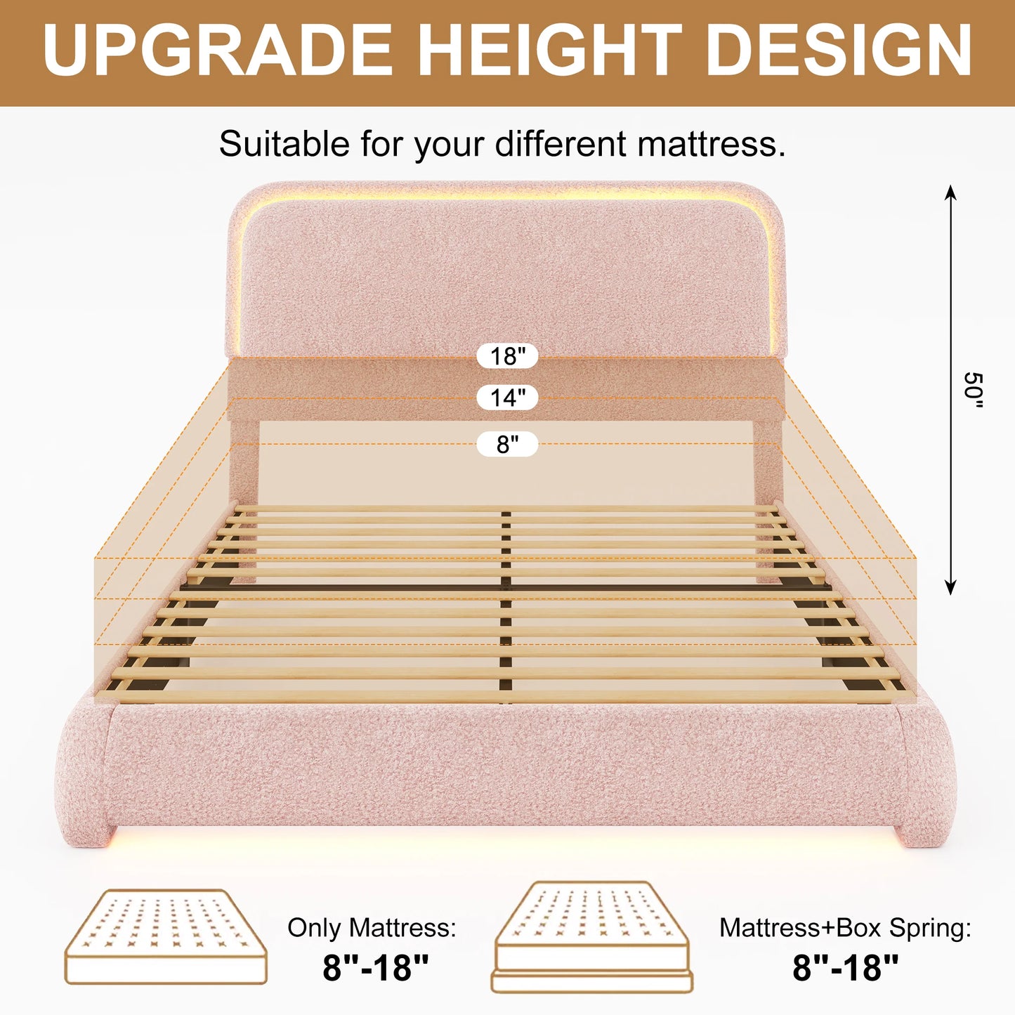 SIBEDS LED Bed Frame With Storage Drawers And Rounded Headboard