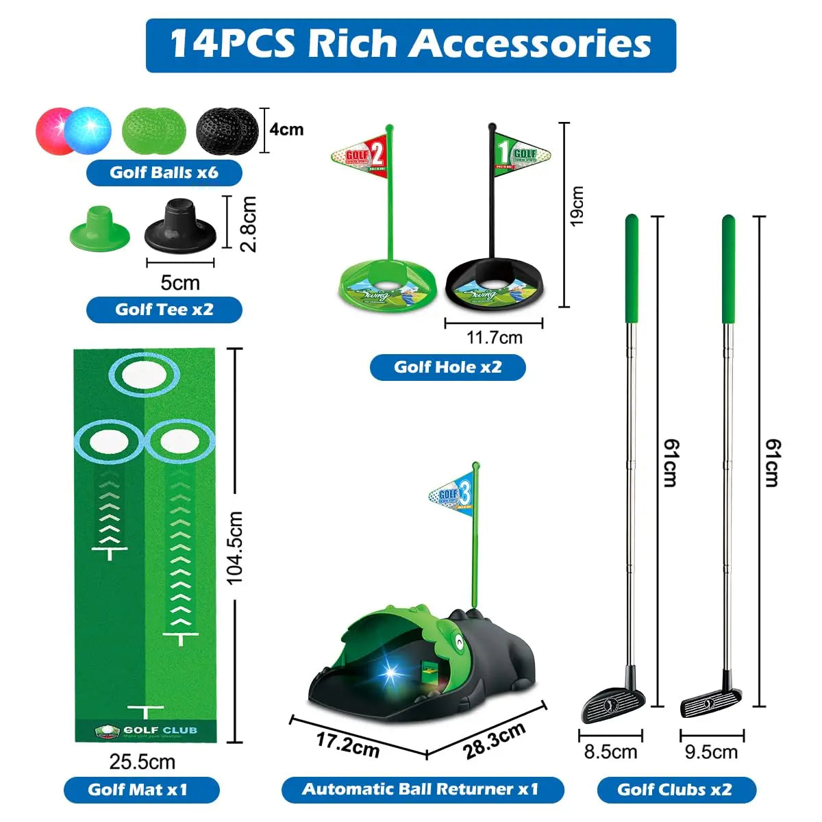 Kids Golf Club Putting Set With LED Automatic Returner
