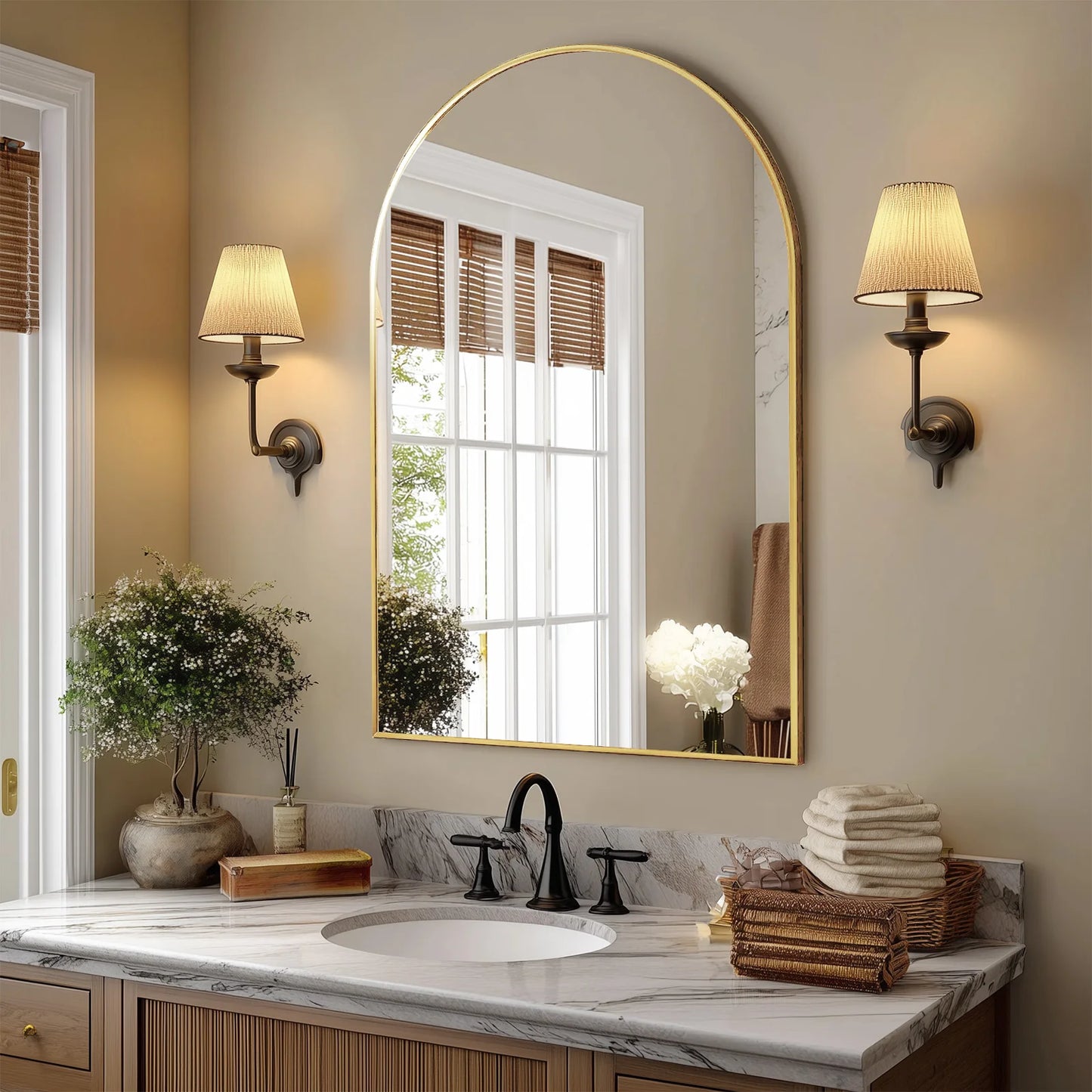 JHK Arched Framed Bathroom Mirror For Wall Decoration Modern Home