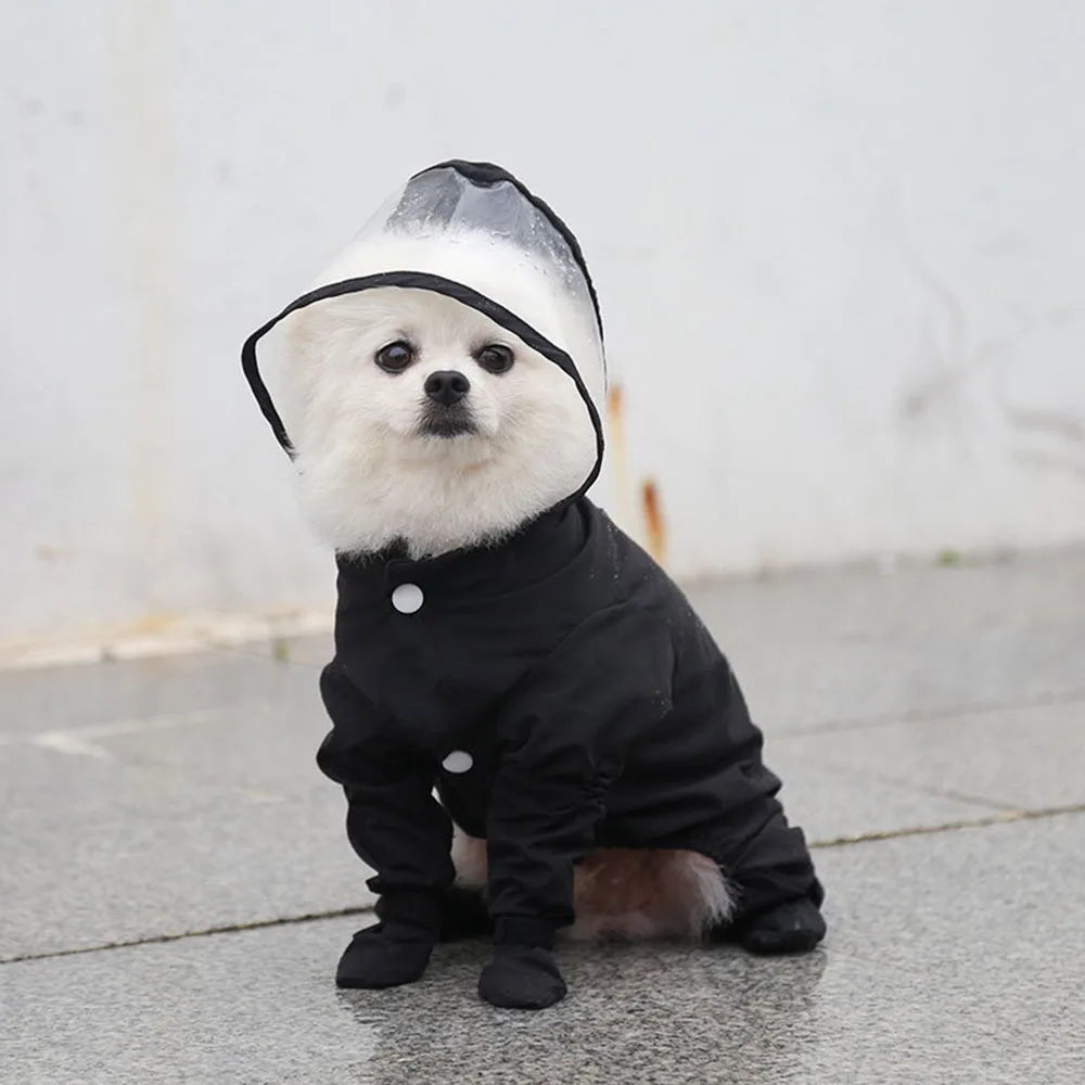 Dog Hooded Raincoat With Boots Four Leg Jumpsuit Waterproof