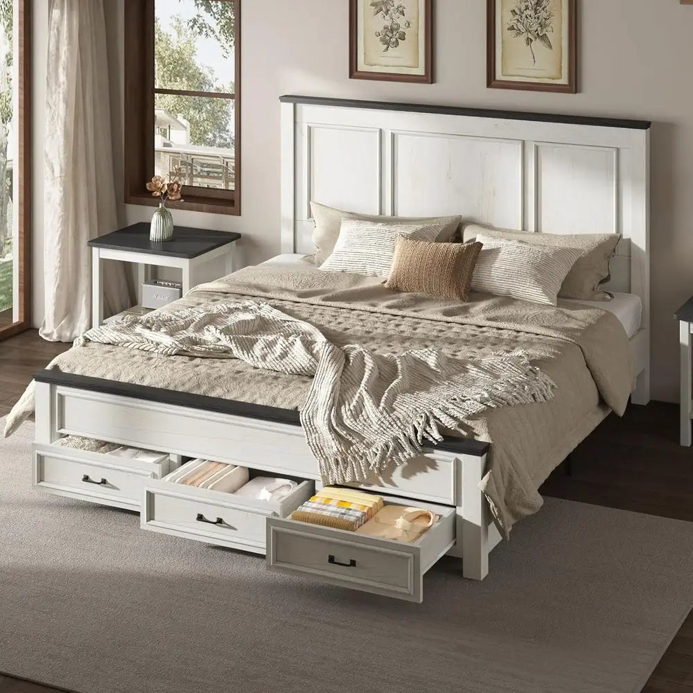 LISM Armhouse Rustic 5 Piece Bedroom Set With Bed And Two Nightstands