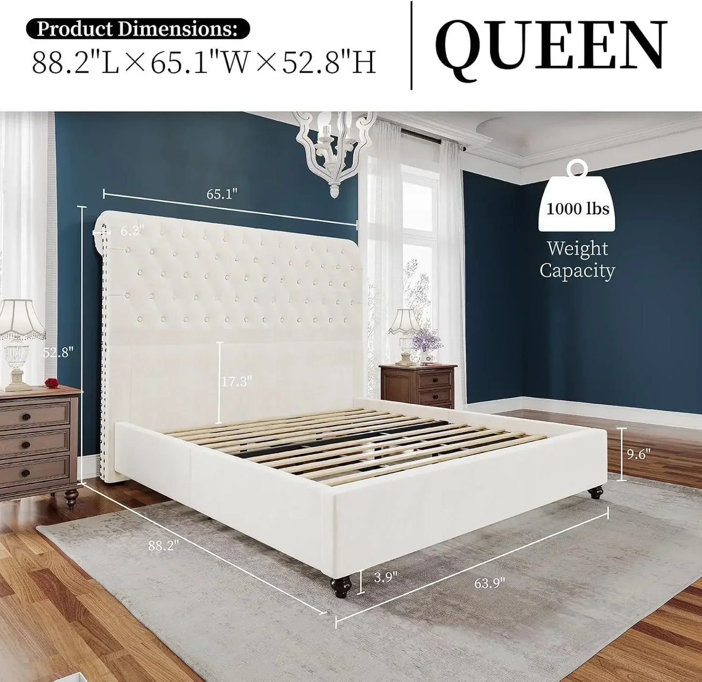 Upholstered Platform Bed With Tall Sleigh Headboard
