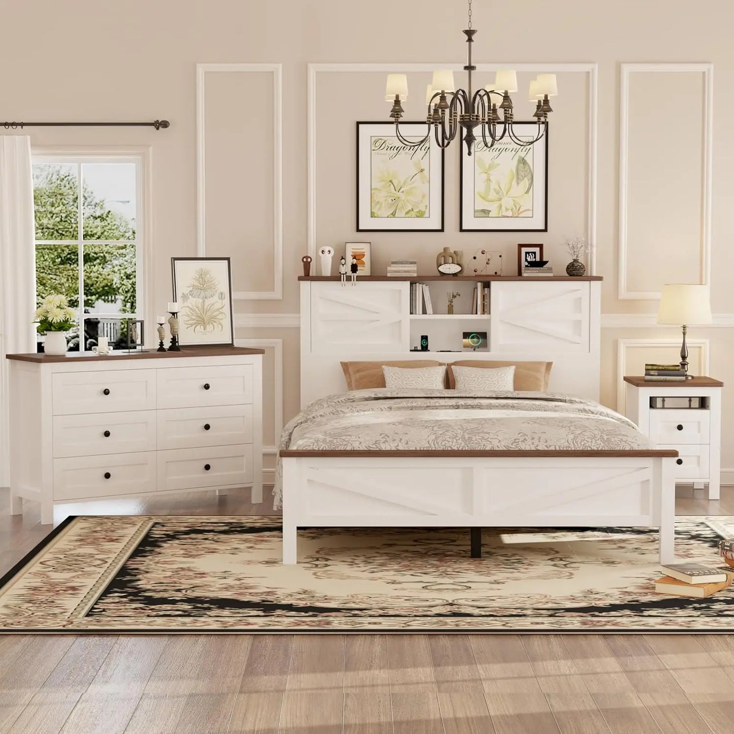 Modern 3 Piece Bedroom Set With Barn Door Storage Bed