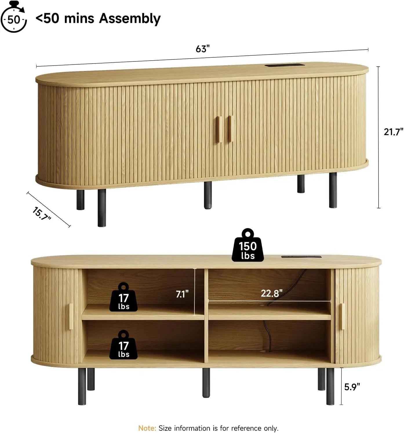 TV Stand With Power Outlet Entertainment Center And Sliding Doors