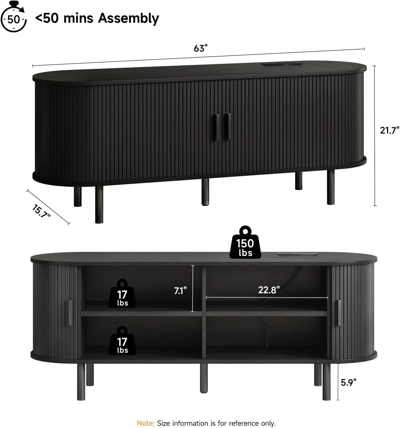 TV Stand With Power Outlet Entertainment Center And Sliding Doors