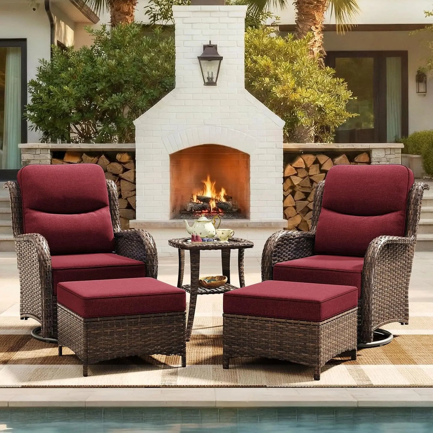 Rattan Patio Furniture Set 5 Piece Outdoor Wicker Cushioned Chairs