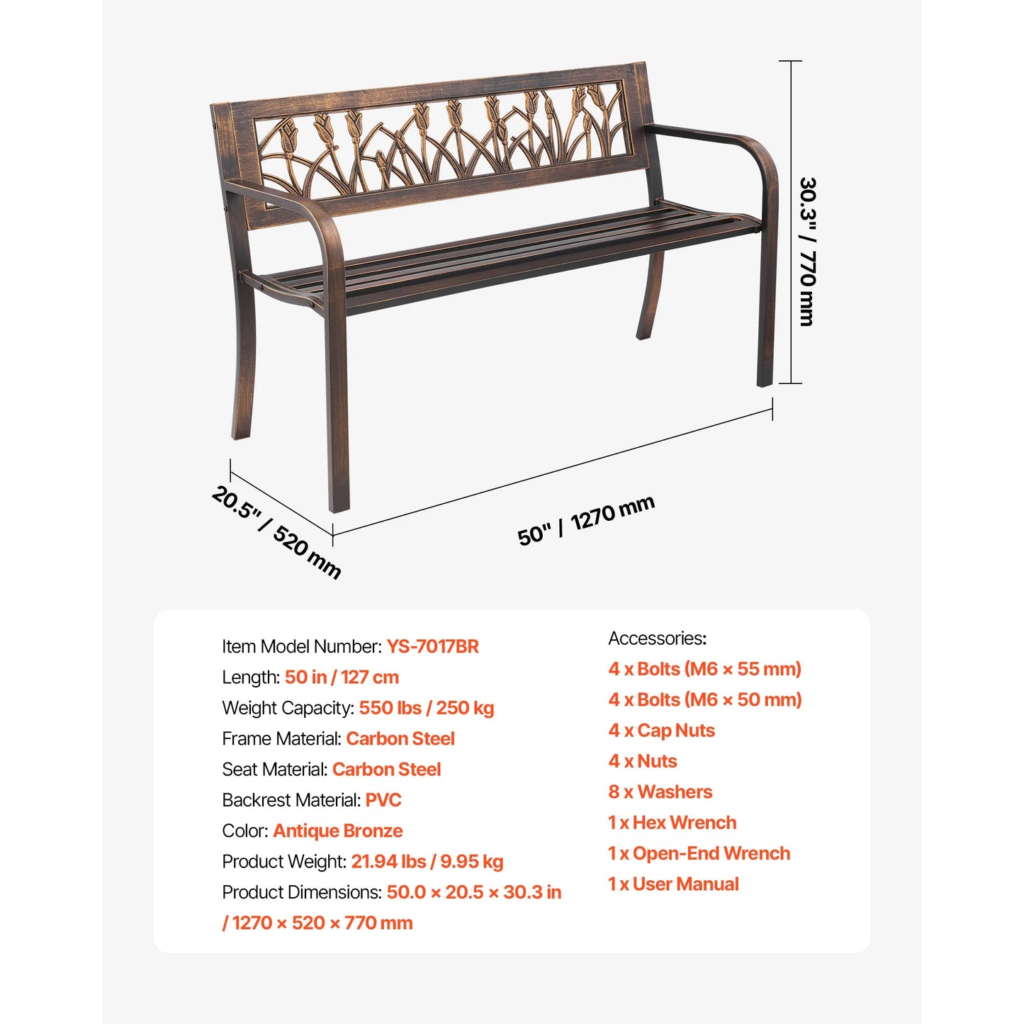 SucceBuy Outdoor Bench Wood And Metal Garden Seat For Outdoors
