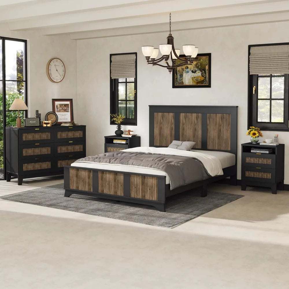 MKDK 4 Piece Queen Bedroom Set With Platform Bed Dresser