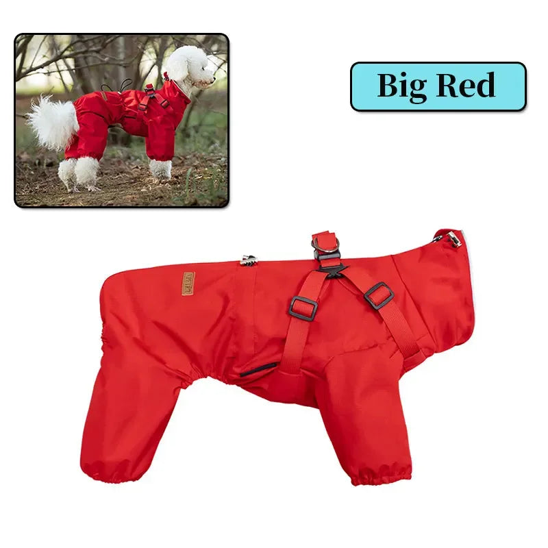 Dog Raincoat With Harness Waterproof Jacket Reflective Overalls