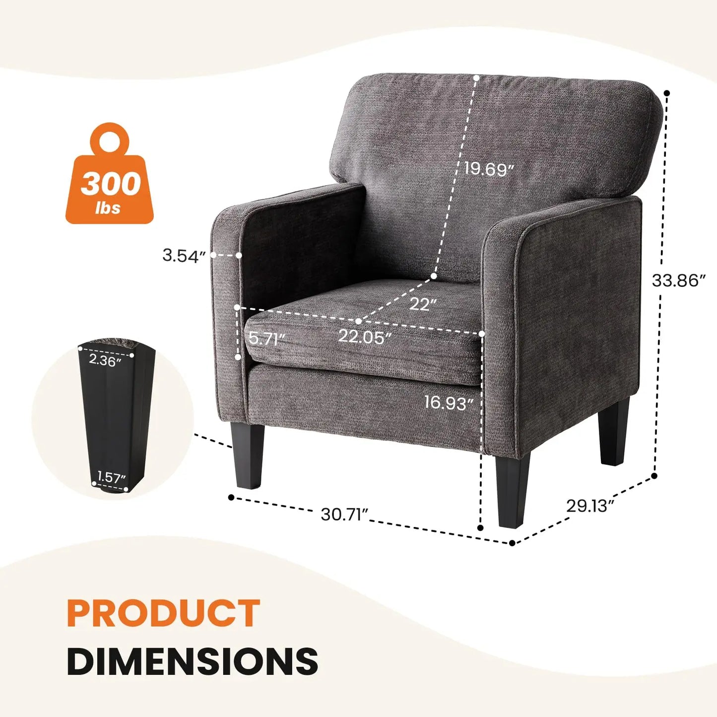 JHK Modern Accent Chair For Living Room With Armrest Backrest
