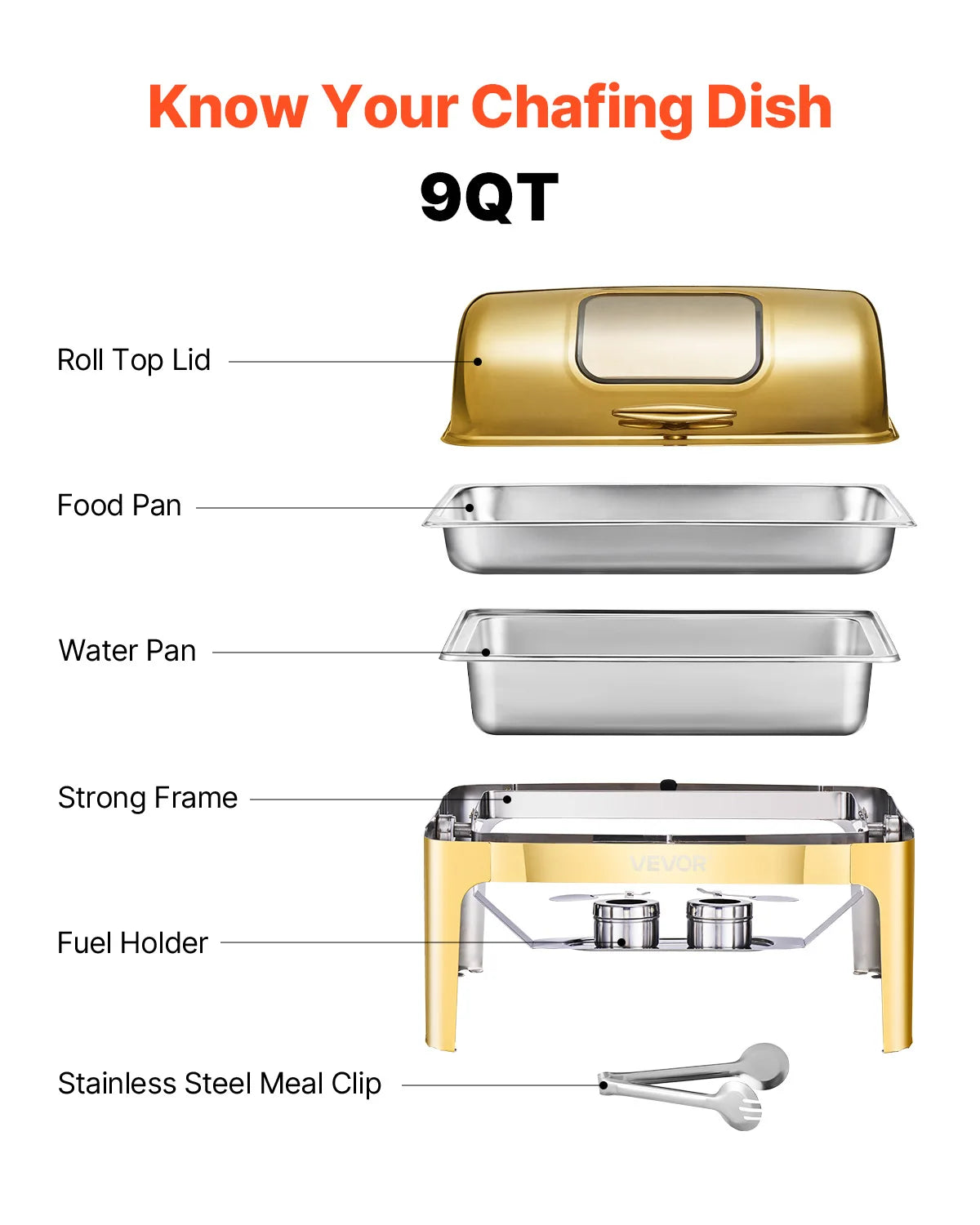 SucceBuy Stainless Steel Roll Top Chafing Dish Warmer Server