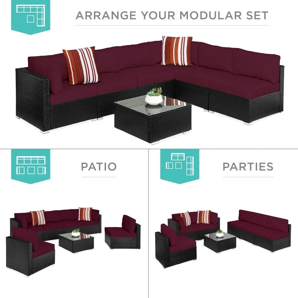 Outdoor Modular Wicker Patio Sectional Set With Pillows Cover Included