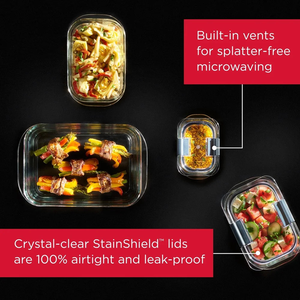 Airtight Leak Proof Glass Food Storage Containers Vented Microwave Safe