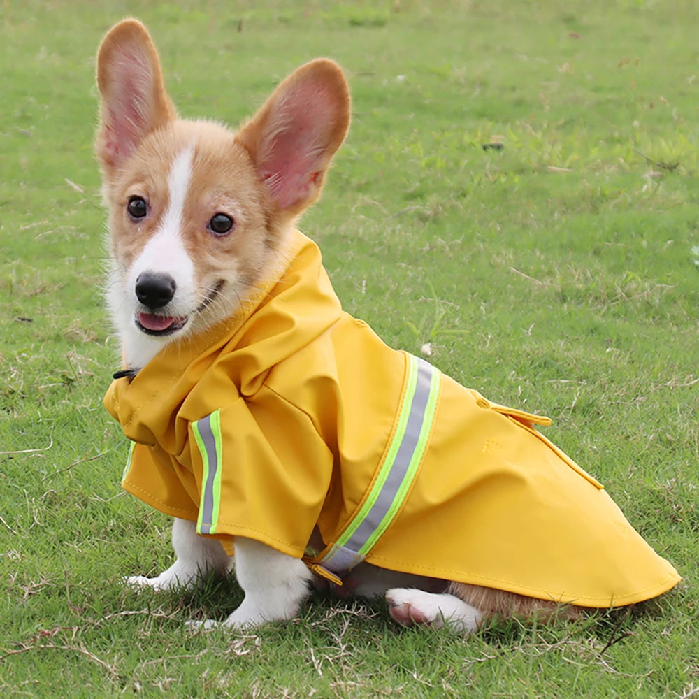 Dog Raincoat Cloak Style Hooded Reflective Waterproof Rainproof Coat