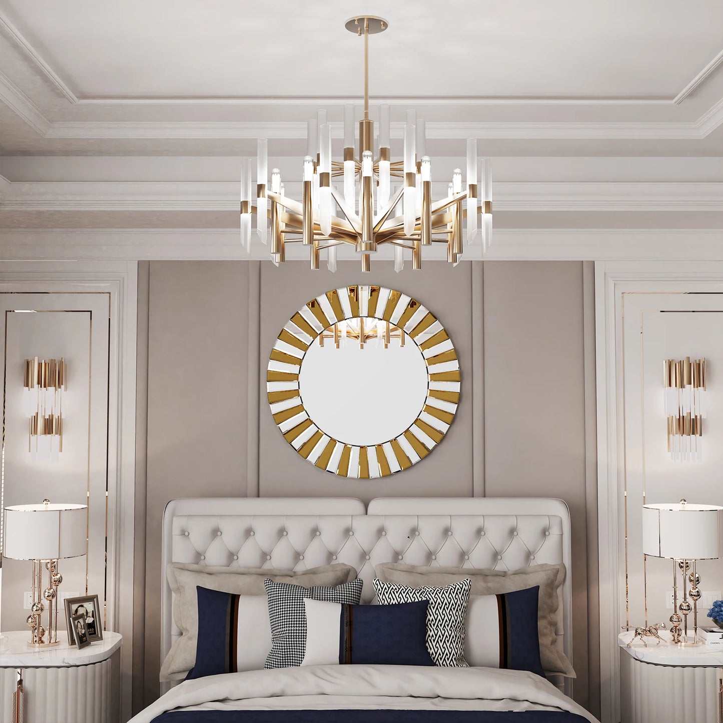 Elegant Round Starburst Wall Mirror For Living Room And Bedroom