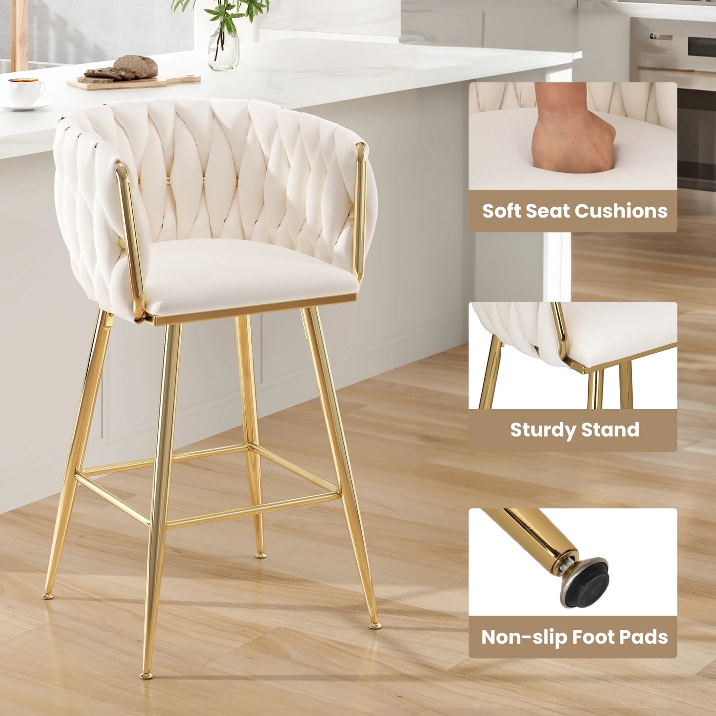 FARINI Set Of 2 Bar Stools With Back Modern Mid-Century