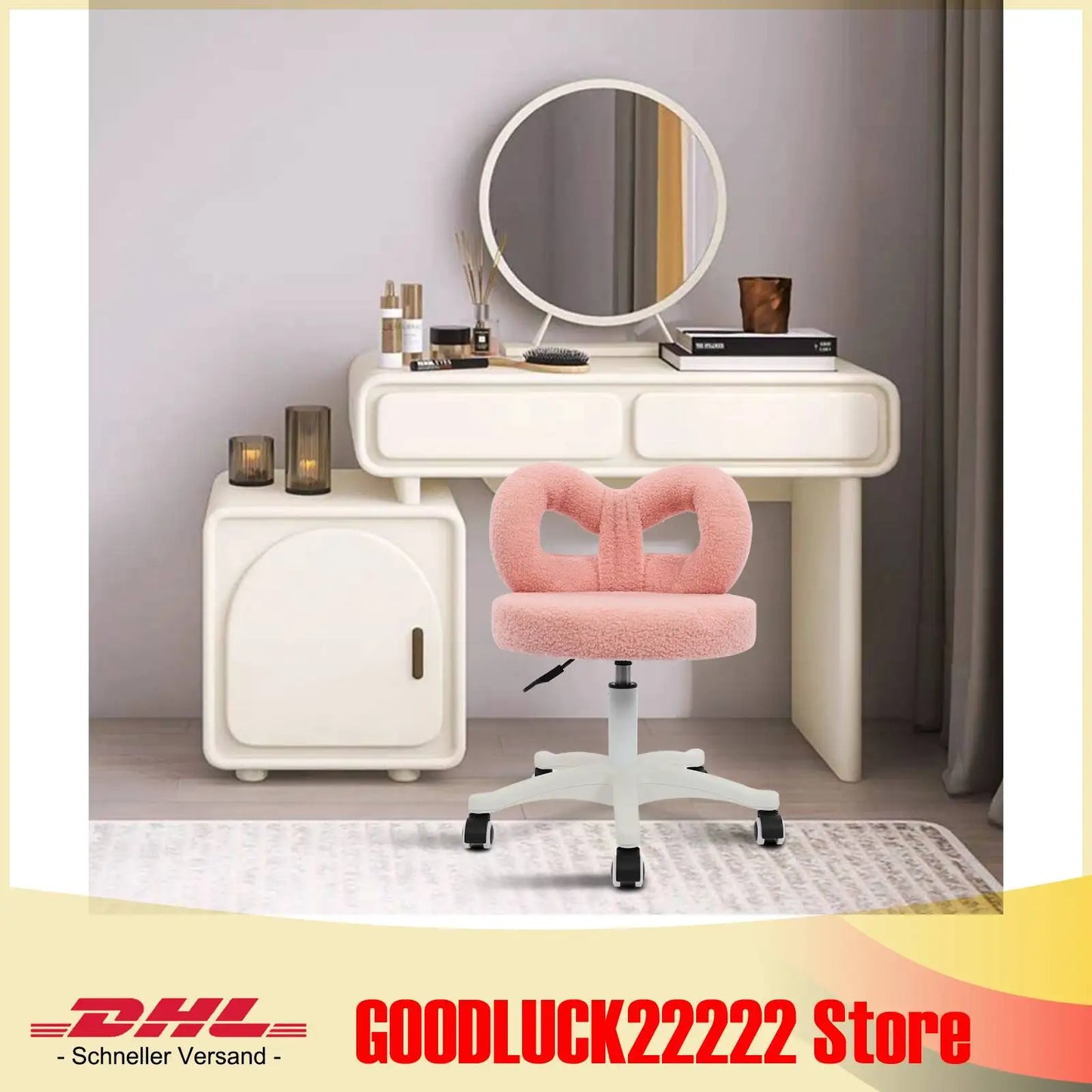 Boucle Vanity Chair Swivel Desk Chair With Iron Frame And Plush Padding