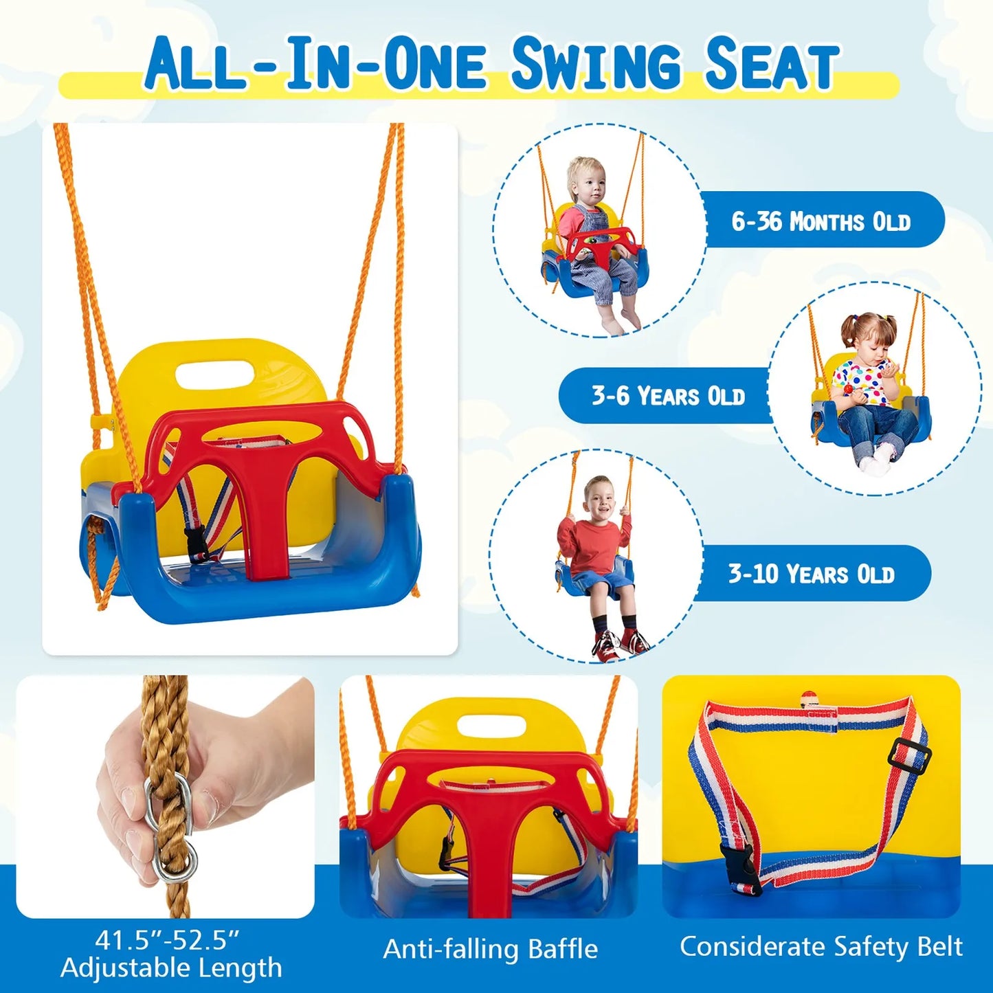 Unbrand 3 In 1 Kids Swing Set With Belt SwingFrame