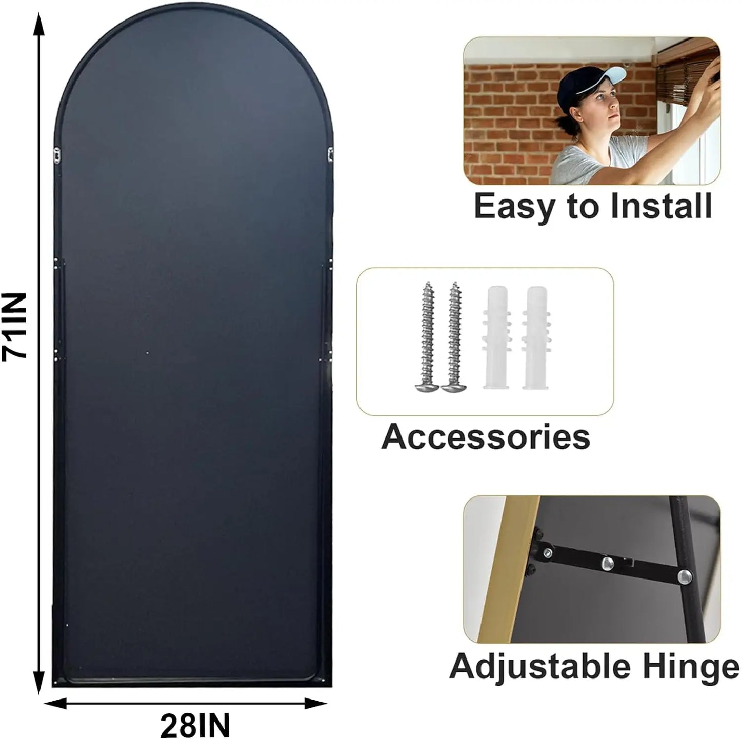 HARRITPURE Floor Mirror With Aluminum Frame For Living Room