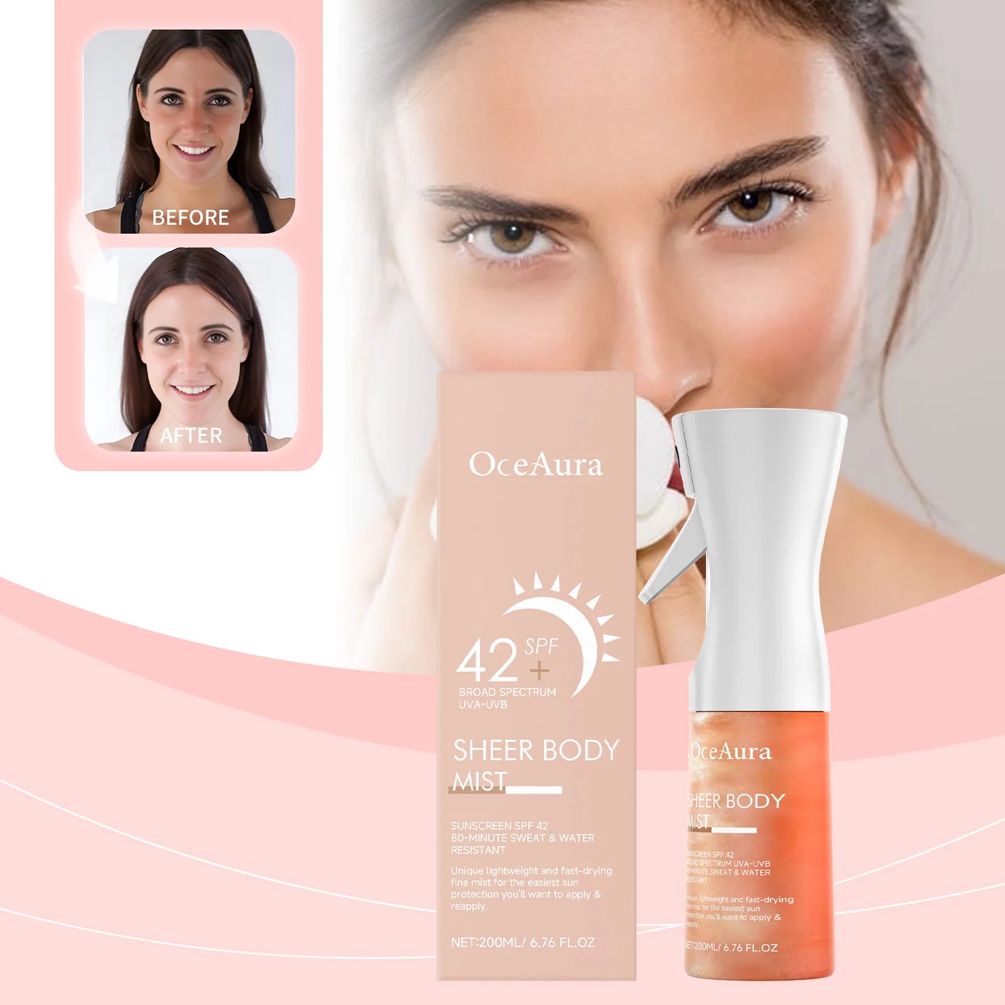 OceAura Hyaluronic Acid Sunscreen Spray SPF 42 UV Protector