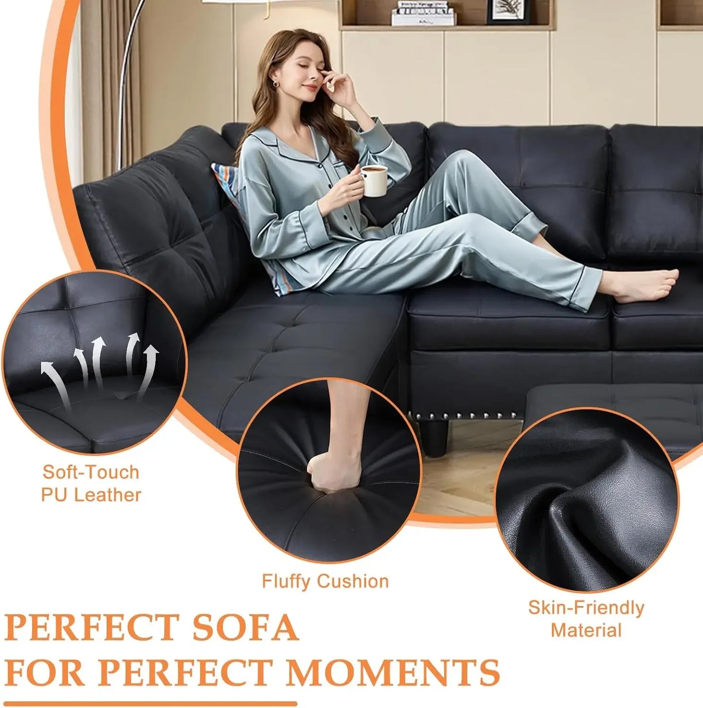 Modern Sectional Sofa With Chaise Lounge And Ottoman