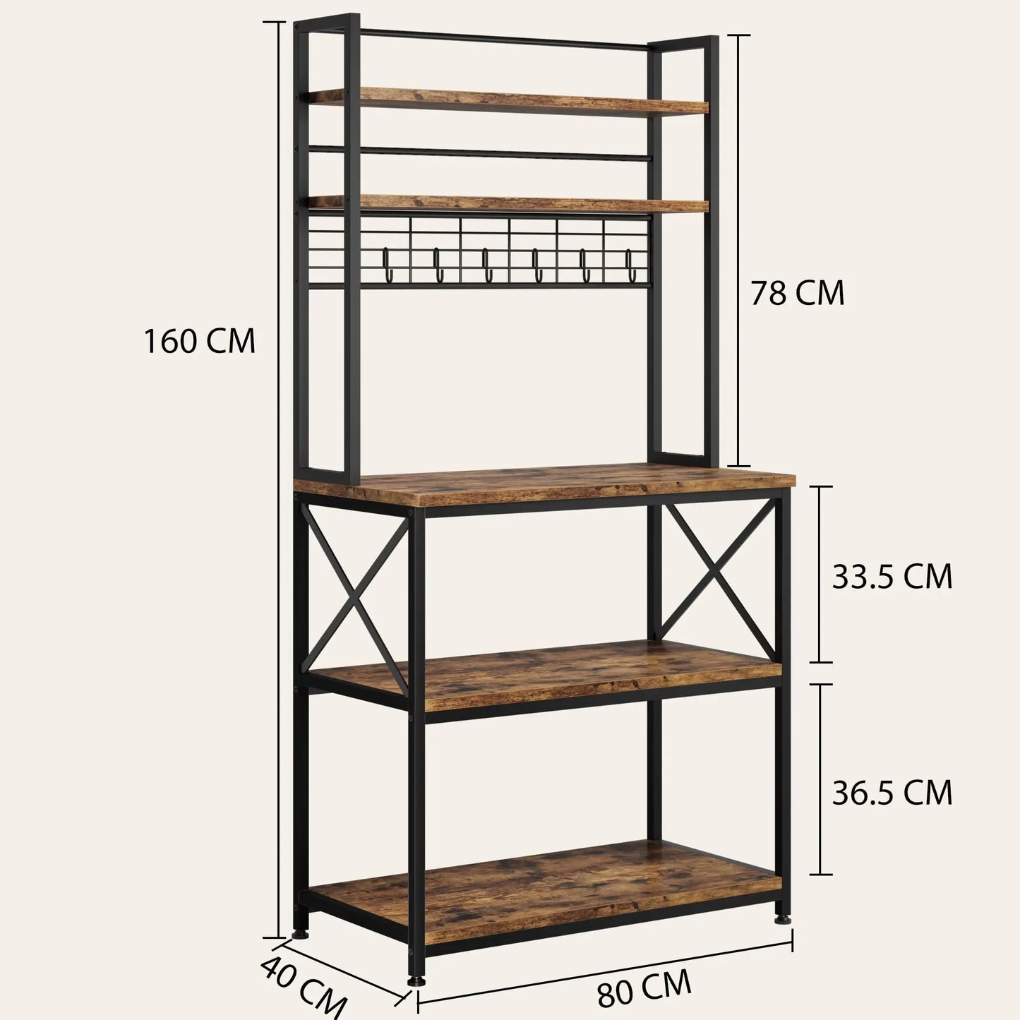 Five Tier Microwave Shelf With Six Hooks Kitchen Standing Rack