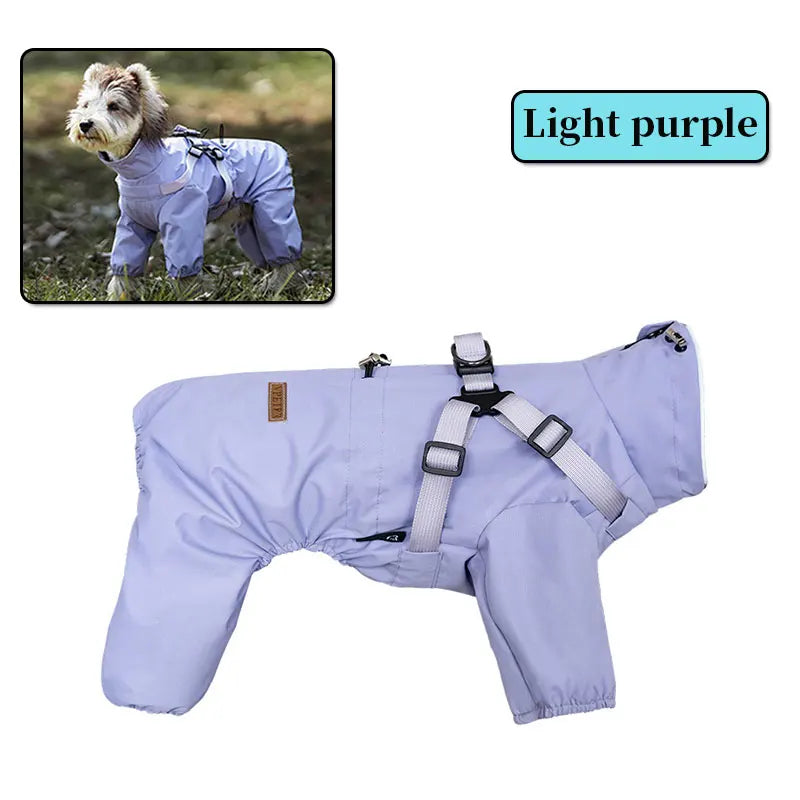 Dog Raincoat With Harness Waterproof Jacket Reflective Overalls
