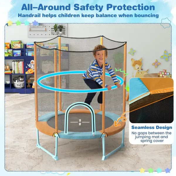 Kids Bouncy Trampoline With Gymnastic Bar And Rings For Indoor Outdoor Fun